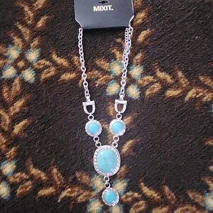 Mixit Silver Tone Turquoise-Blue Stone Pendant Necklace